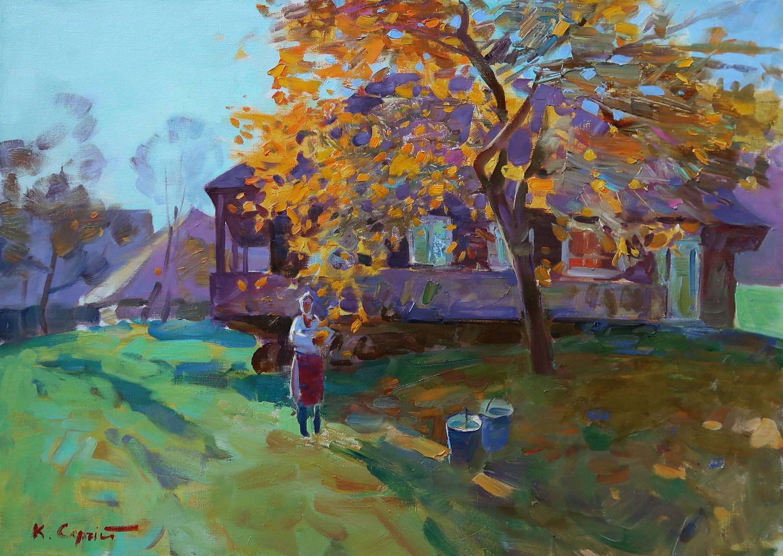 Oil painting Autumn Serg Kovalenko: Title: Oil painting Autumn Serg Kovalenko Description: 25SK Painter: Serg Kovalenko Size: 50x70 cm/19.7x27.6 inches Components: oil, canvas Original painting CONDITION: exellent ERA: modern Graduated 