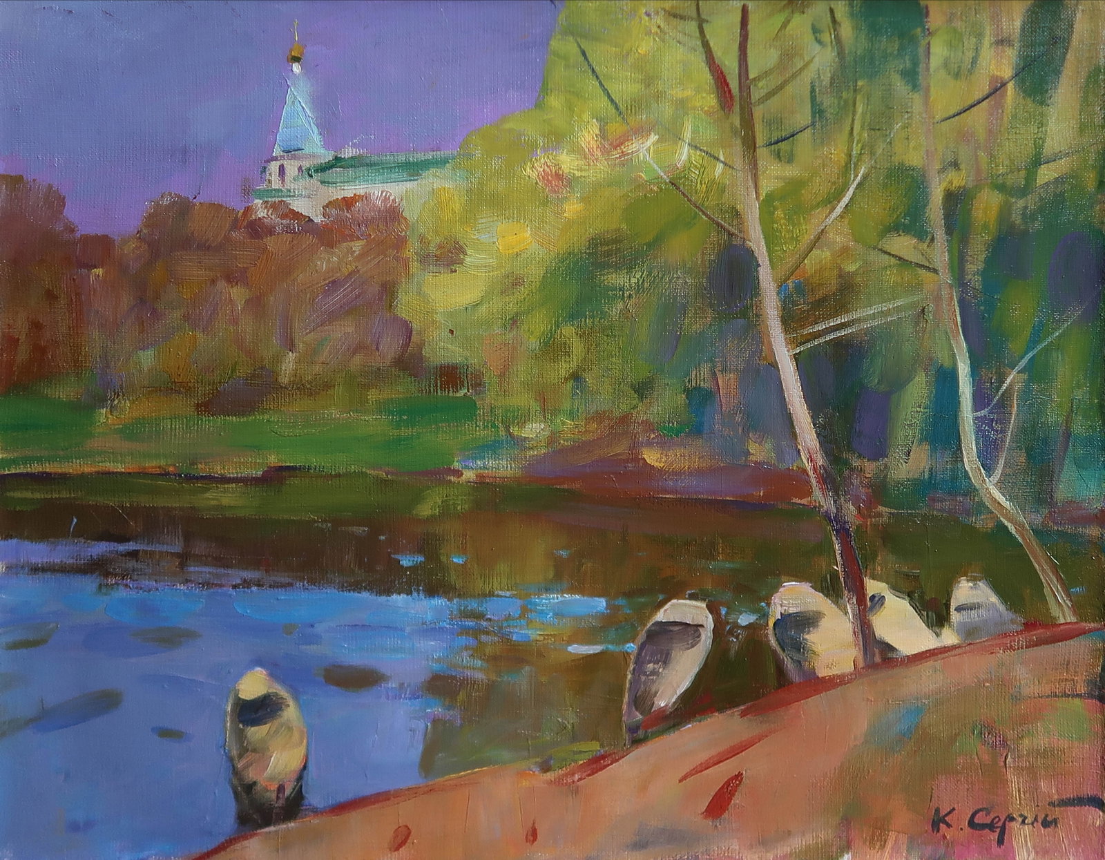 Oil painting boats Serg Kovalenko: Title: Oil painting boats Serg Kovalenko Description: 77SK Painter: Serg Kovalenko Size: 50x40 cm/19.7x15.7 inches Components: oil, canvas Original painting CONDITION: exellent ERA: modern Graduated