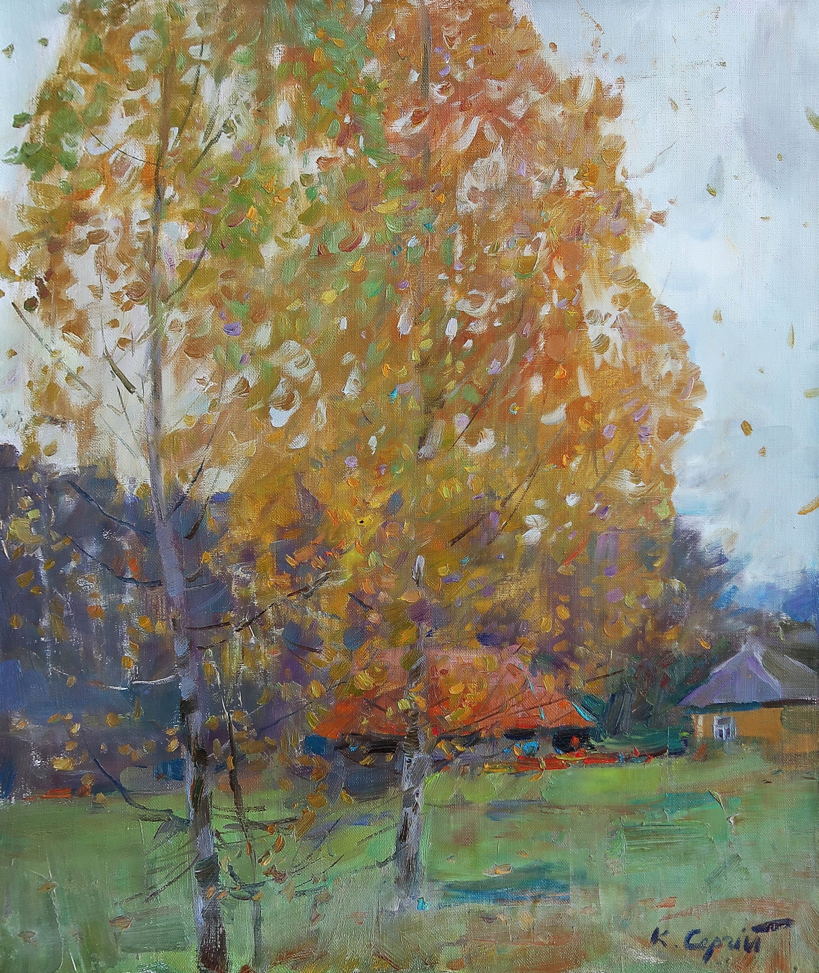 Oil painting Birch Serg Kovalenko: Title: Oil painting Birch Serg Kovalenko Description: 164SK Painter: Serg Kovalenko Size: 60x50 cm/23.6x19.7 inches Components: oil, canvas Original painting CONDITION: exellent ERA: modern Graduated