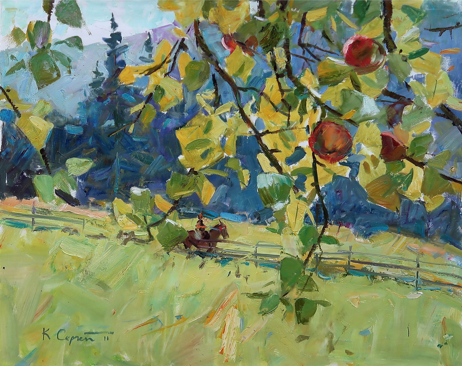 Oil painting Apple garden Serg Kovalenko: Title: Oil painting Apple garden Serg Kovalenko Description: 174SK Painter: Serg Kovalenko Size: 50x60 cm/19.7x23.6 inches Components: oil, canvas Original painting CONDITION: exellent ERA: modern