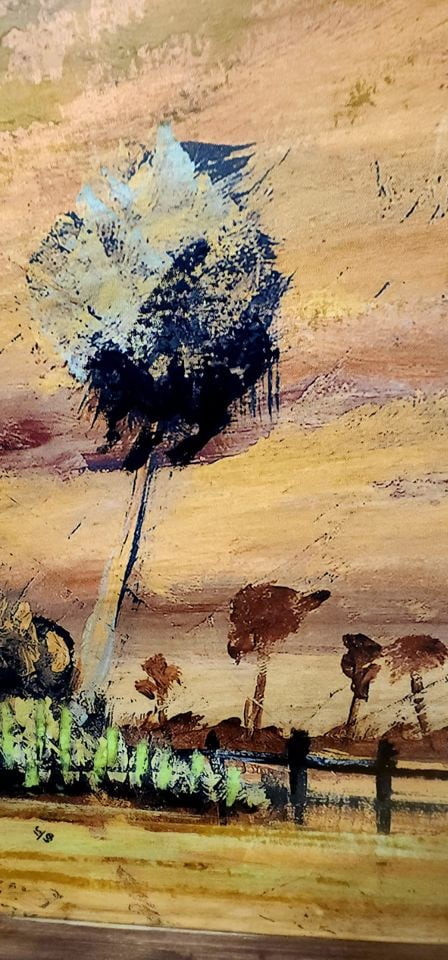 Superb vintage 40x40 giclee impressionist rural landscape painting w/ hand-painted impasto elements - 2