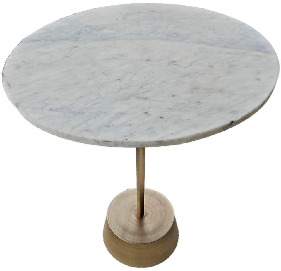 Vintage MCM West Elm 18Dx22H Heavy "Maisie Marble Side Table" Contrasted by Antique Brass Pedestal. - 2
