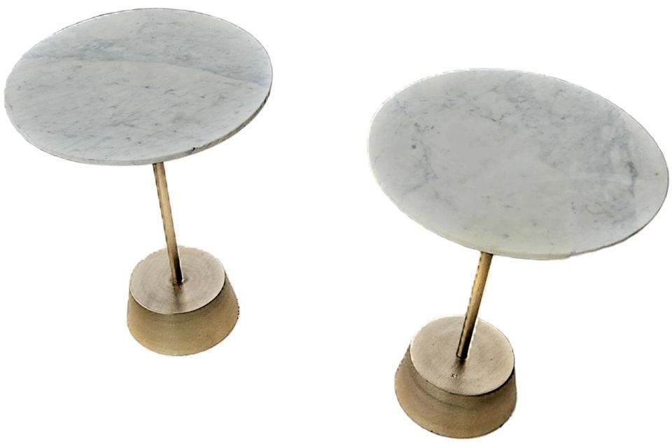 Vintage MCM West Elm 18Dx22H Heavy "Maisie Marble Side Table" Contrasted by Antique Brass Pedestal. - 3