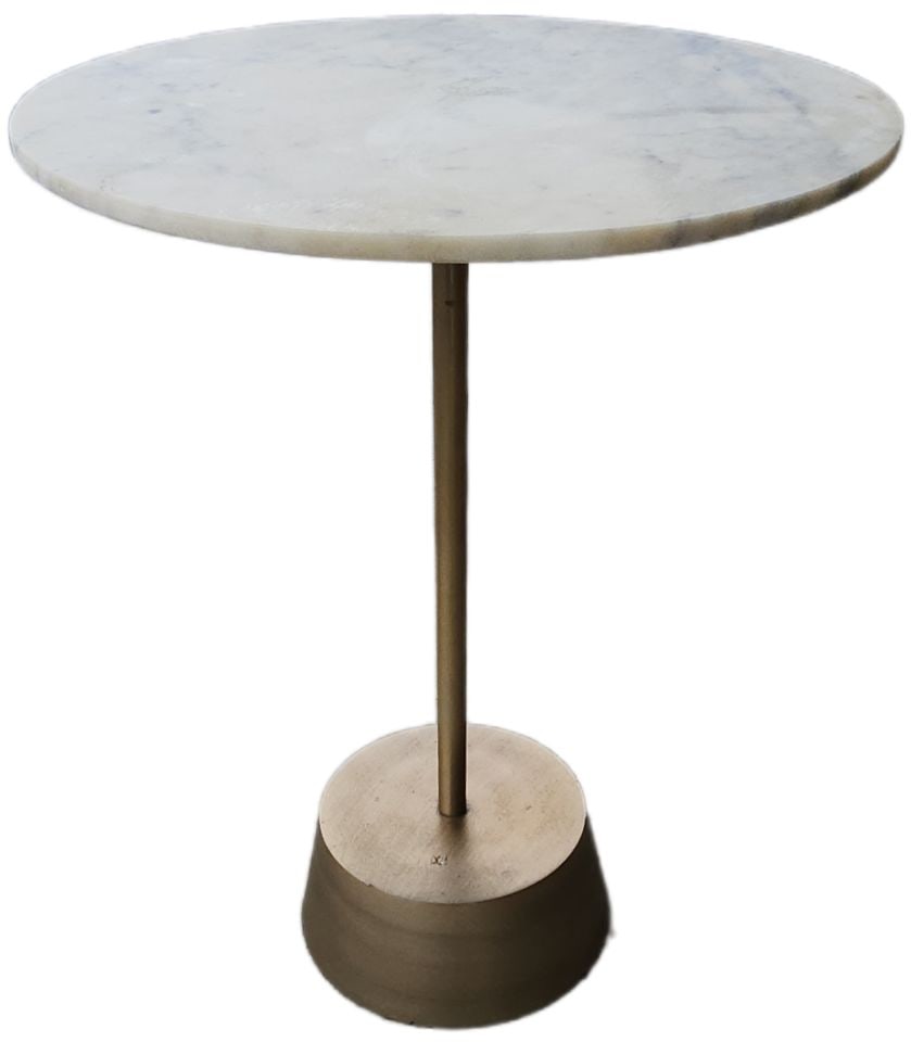 Vintage MCM West Elm 18Dx22H Heavy "Maisie Marble Side Table" Contrasted by Antique Brass Pedestal. - 4