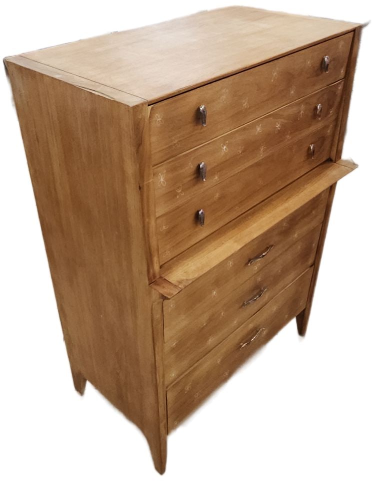 1950s Drexel Mid-Century Modern Designer 6-Drawer 34Lx18Wx48H HiBoy Walnut Dresser. - 3