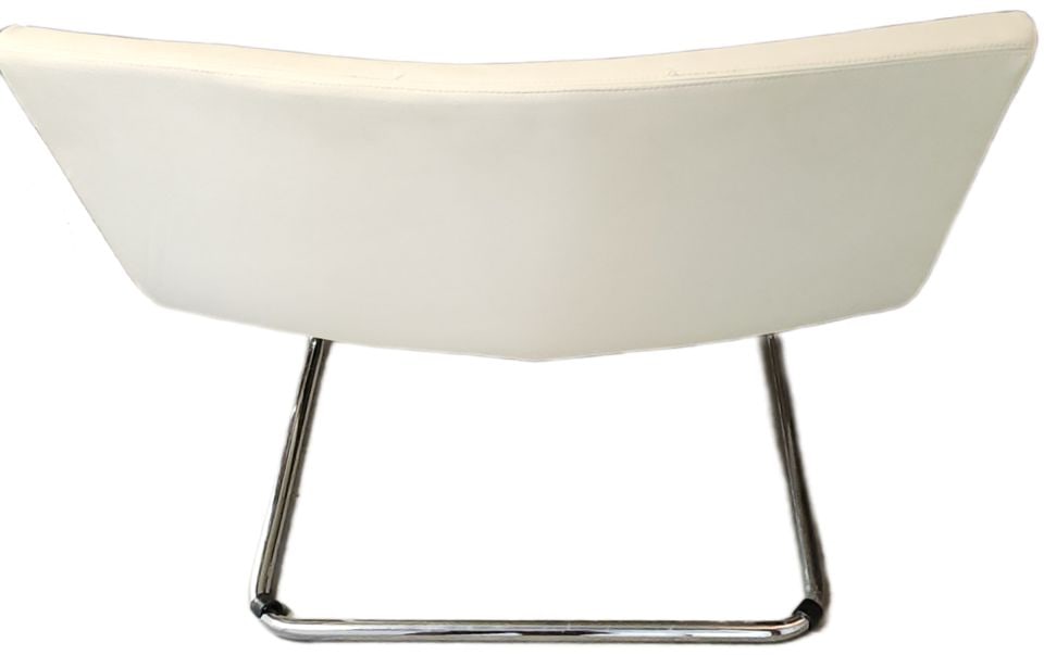 Vintage designer modern extra-wide upholstered side chair with chrome legs and naugahyde fabric. - 5