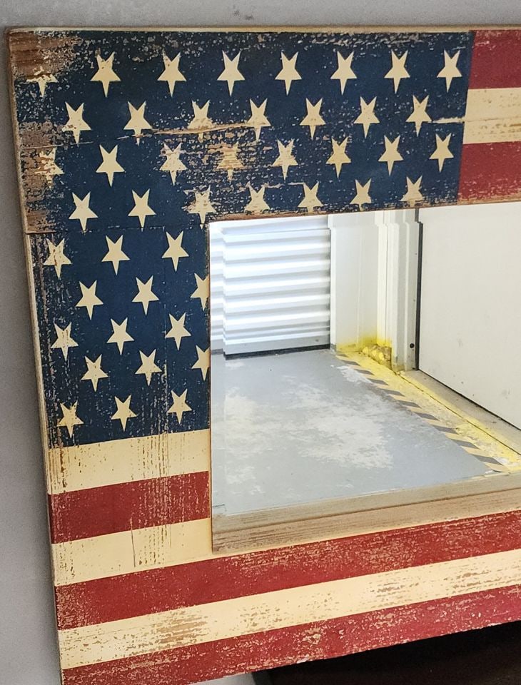 Vintage hand-painted American flag inspired mirror for any country, rustic & modern farmhouse decor. - 3