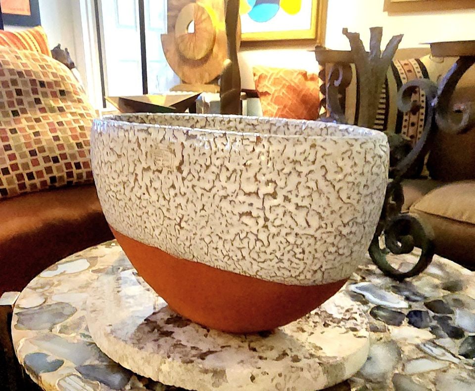 Vintage Japanese Style 15x9x6 Studio Vase w/ Volcanic Porcelain Glazed Top & Clay Terracotta Base - 3