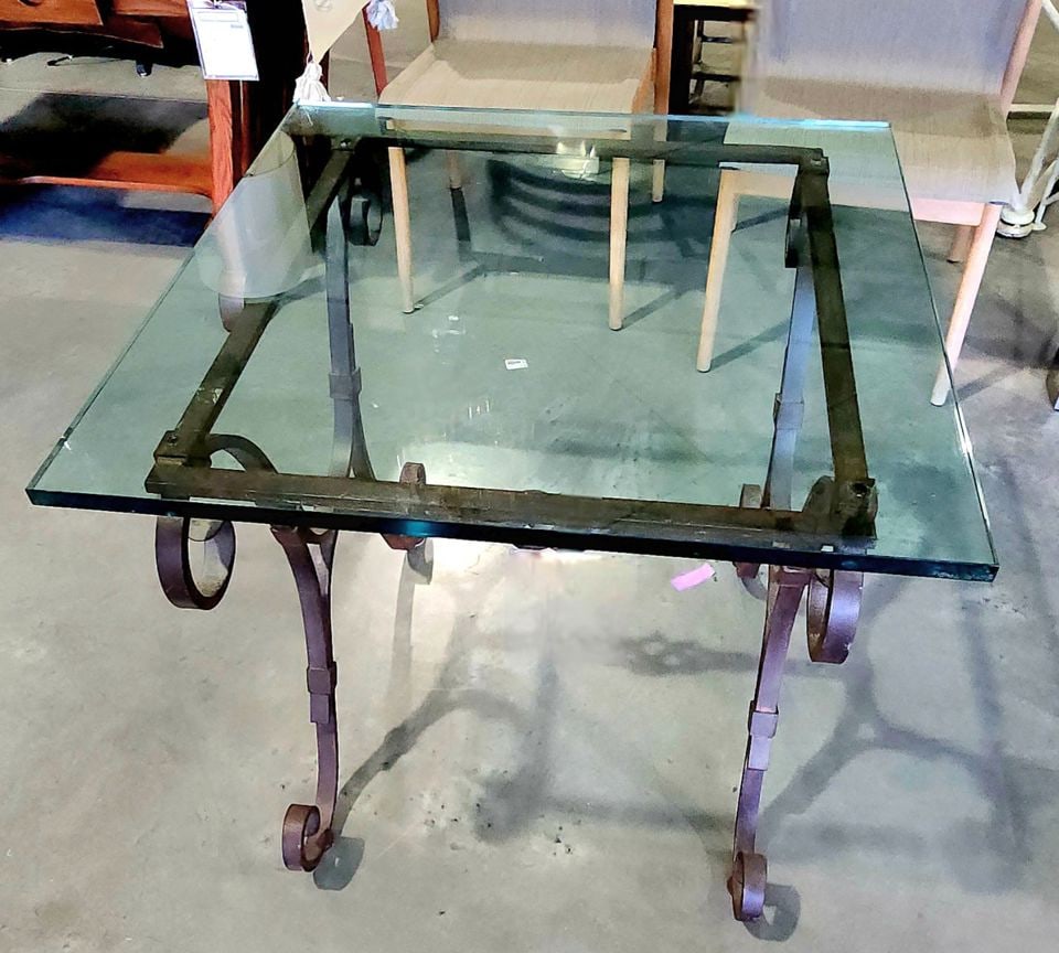 Ralph Lauren Rare Vintage Neoclassical 30x30x28 French Wrought Iron Scroll 1/2" Glass Top Side Table - 2