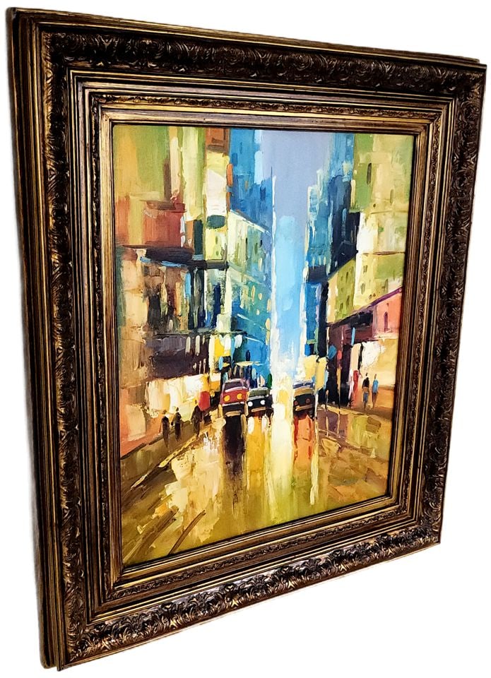 Modern Original Abstract Impressionist Oil Painting of NYC w/ Brilliantly Colored Cubist Imagery. - 2