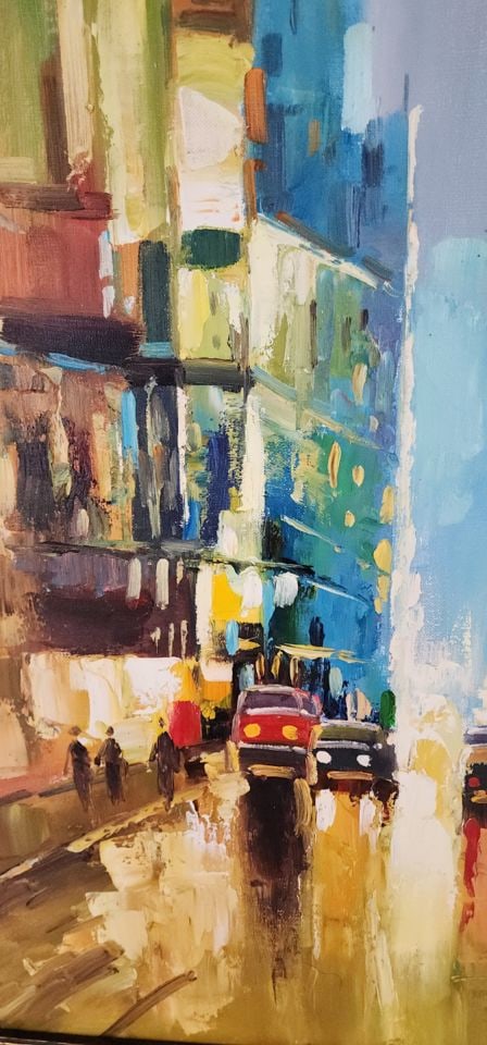 Modern Original Abstract Impressionist Oil Painting of NYC w/ Brilliantly Colored Cubist Imagery. - 3