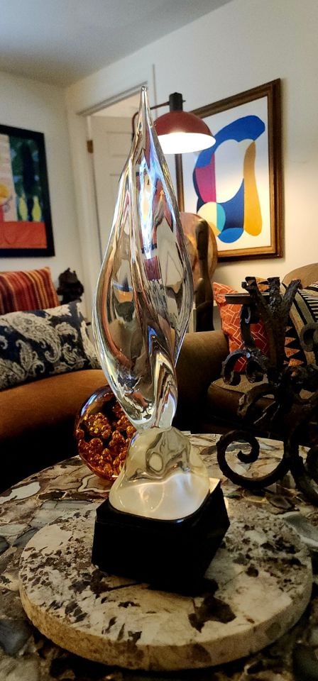 Modernist Elegant 20"H Abstract-Organic Art Glass Sculpture on Stone Base - 4