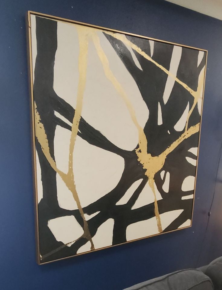 Captivating modern abstract 49"x49" hand-accented giclee painting printed on canvas w/ bold imagery. - 2