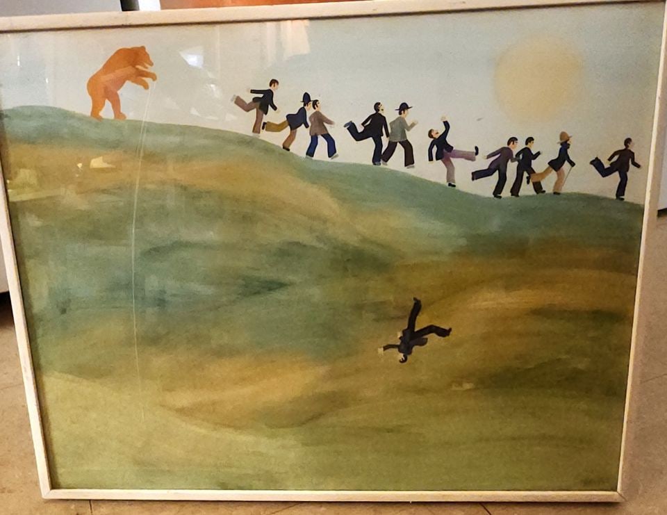 Yves Poyet Iconic Lithograph of 1970s Naive Folk Art Watercolor. Facsimile Signed. - 2