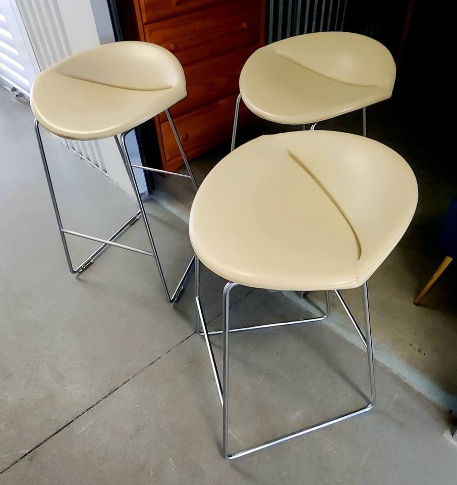 Set of 3 Leather & Chromed Steel Mick Bar Stools designed by Niels Bendtsen 2008 for Dutch Brand - 3