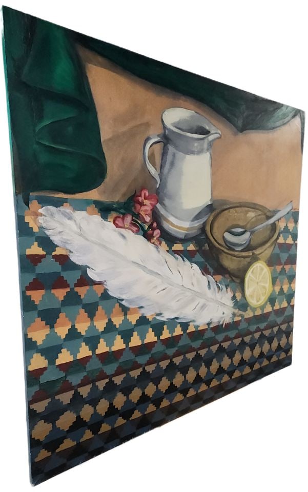 Masto 90' Vintage Ultra-Large 50"x 50" Original Still Life Oil Painting on Canvas. Taste the Lemon. - 2