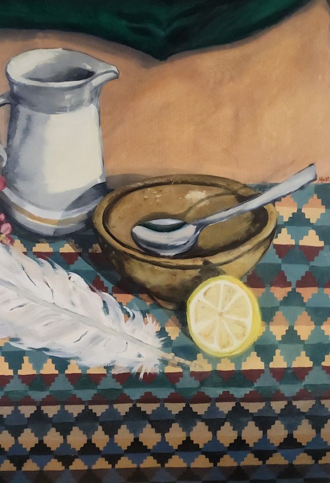 Masto 90' Vintage Ultra-Large 50"x 50" Original Still Life Oil Painting on Canvas. Taste the Lemon. - 3