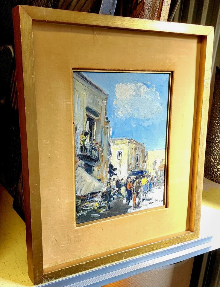 Ugo Maresca Signed Mid-Century Impressionist Palate Knife Oil Painting Italian Street Scene 16x19 - 3