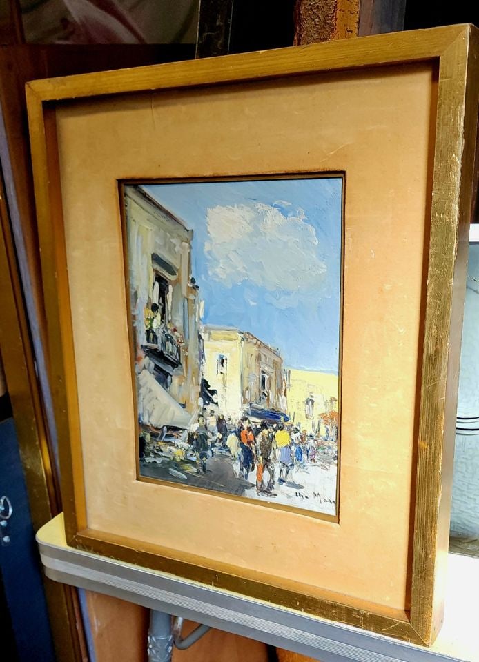 Ugo Maresca Signed Mid-Century Impressionist Palate Knife Oil Painting Italian Street Scene 16x19 - 5