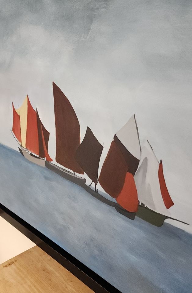 Jane Watson's 40×48 Original Iconic Oil Painting, RED SAILS Capturing the Wonder of Sailboats - 5