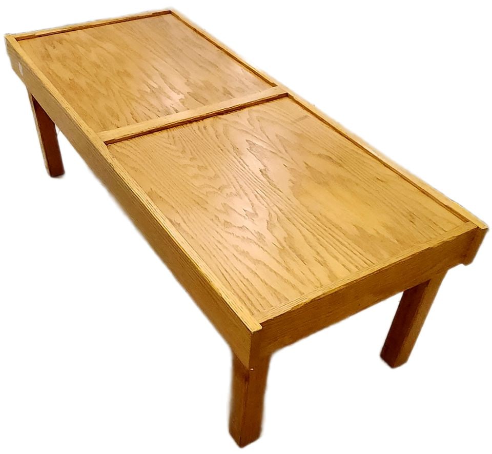 60s/70s mid-century modern solid oak 60"x 24" parsons-style coffee table or bench w/ country flair - 3