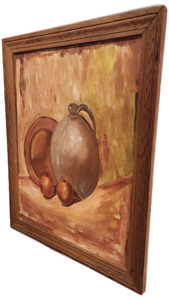 Vintage 36x40 still life oil painting on board. Rich texture. Great for a country or rustic dé - 3