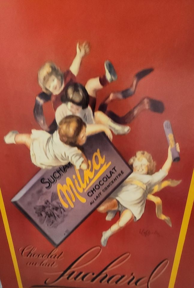 Signed Ultra-Large Vintage "Suchard Chocolate" Mixed Media representation of historic French poster. - 5