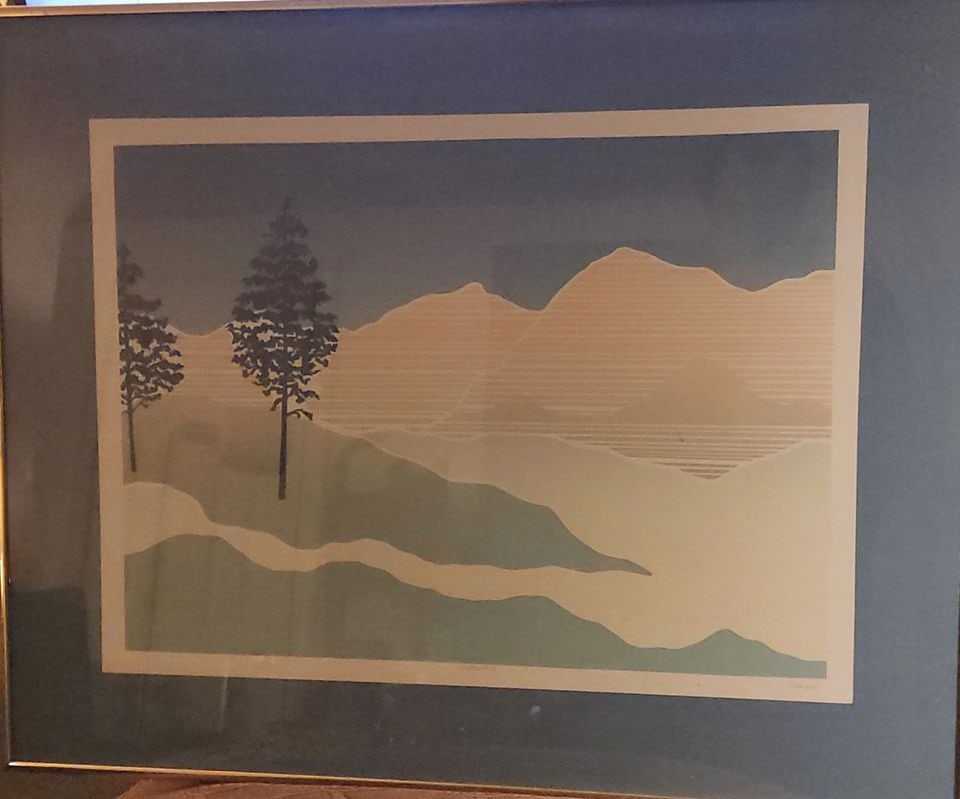 Schenk Signed 30x24" vintage original serigraph. Minimalist dystopian tranquil undisturbed landscape - 2