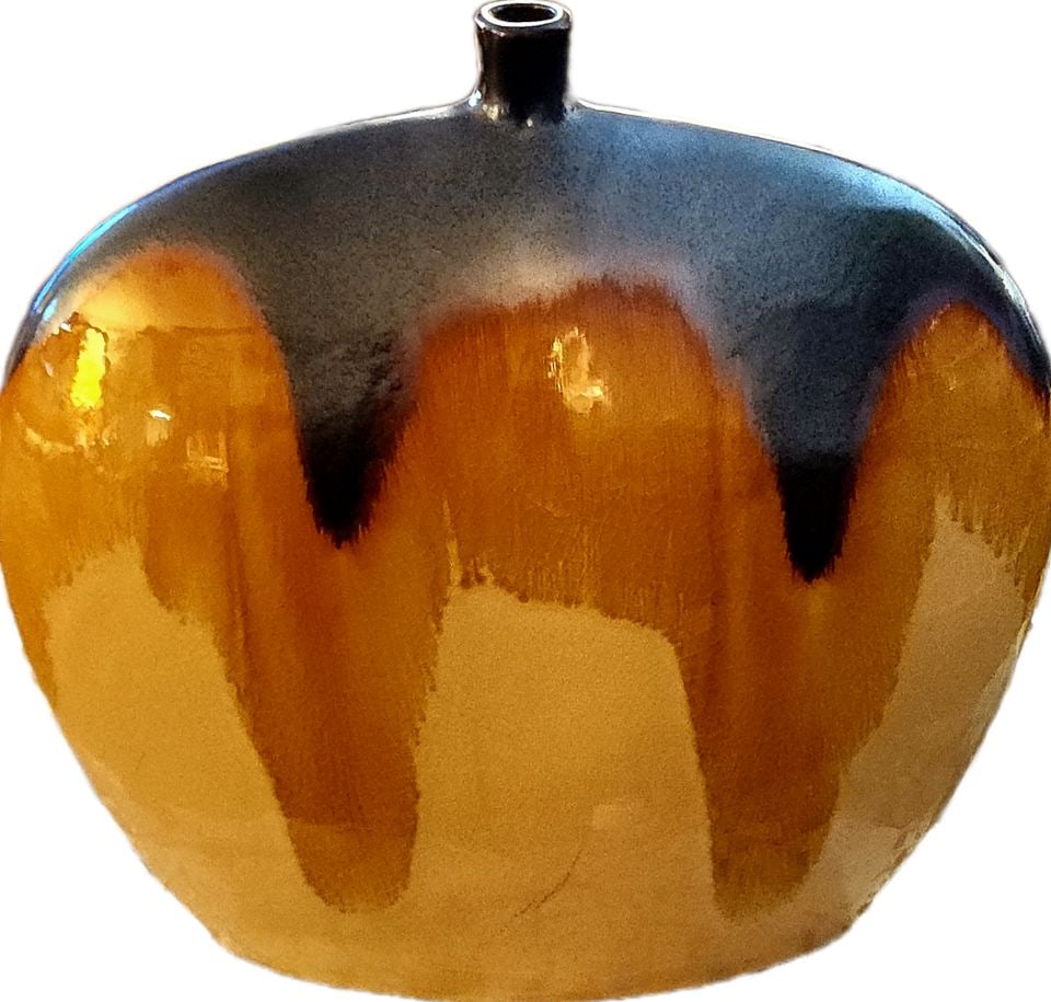 Vintage Earthtone Mid-Century Drip Glaze Heavy Ceramic Art Vase. 15x15x4 - 2