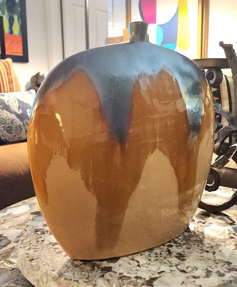 Vintage Earthtone Mid-Century Drip Glaze Heavy Ceramic Art Vase. 15x15x4 - 3