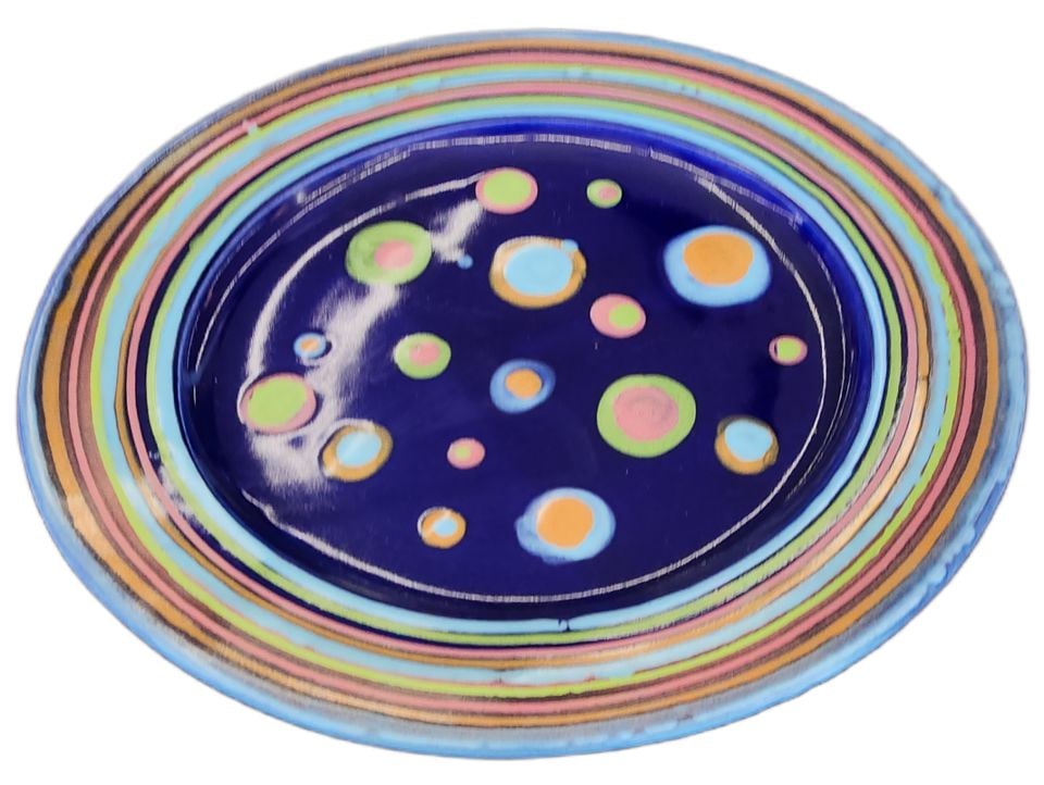 Large Hand-Crafted Vibrant Abstract Ceramic Art Platter by Galaxy. Signed by Artist. - 3