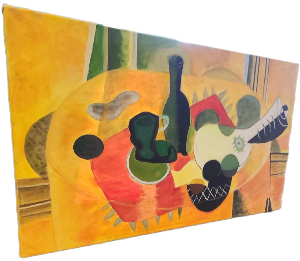 After George Braque 48x24 Cubist Oil Painting Recreation of his Iconic 1935 "Still Life with Guitar" - 3