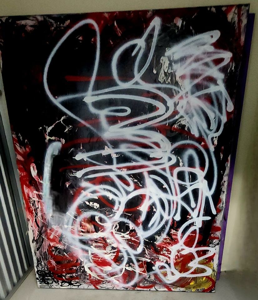 Ultra-Large Striking Modern Abstract Graffiti Style Oil Painting. Unsigned. (1 of 3)