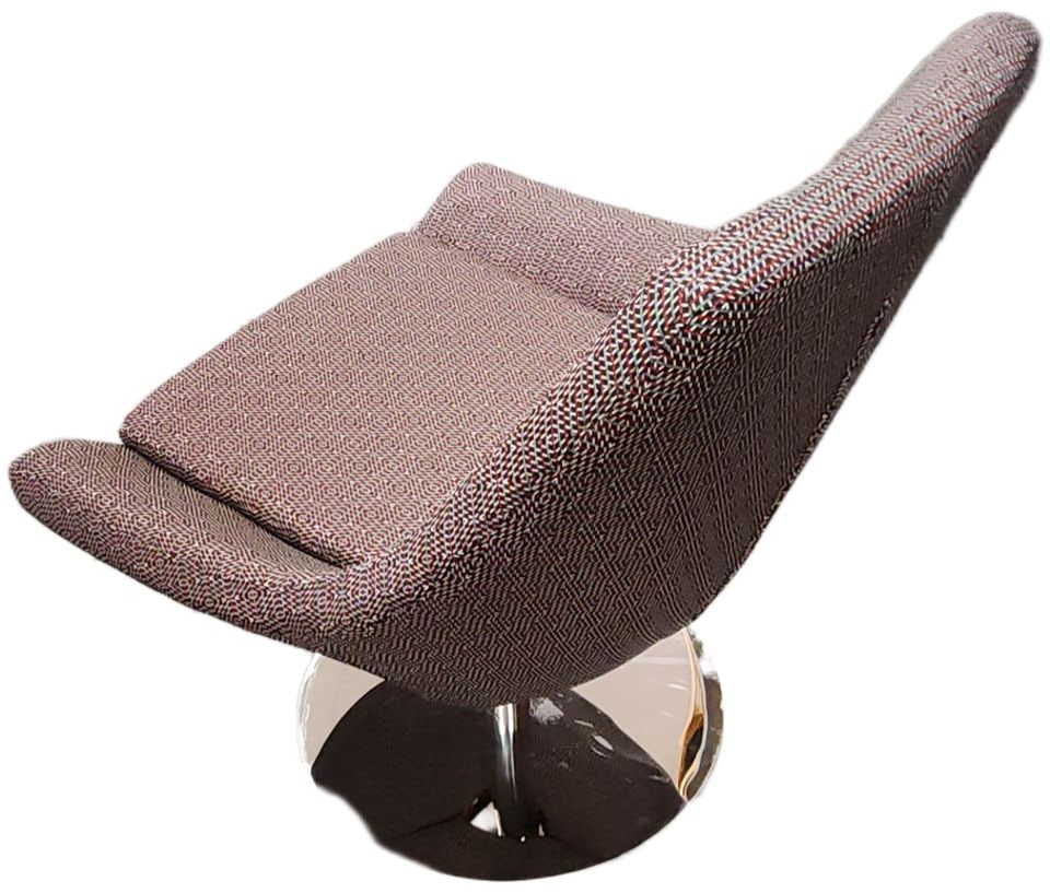 1 Chair/ 2 Personalities. MCM swivel accent side chair w/ heavy chrome base & vibrant 70s fabric. - 8