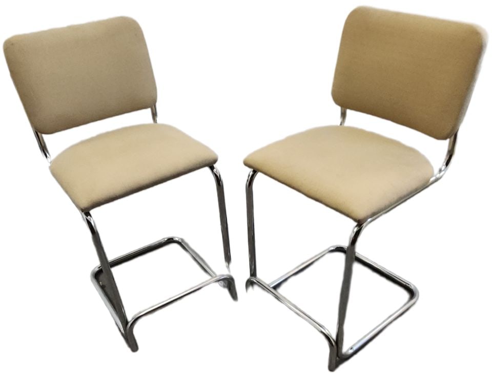 Pair of mid-century iconic upholstered Cesca Barstools 1928 design by Marcel Breuer w/ chromed frame (1 of 1)