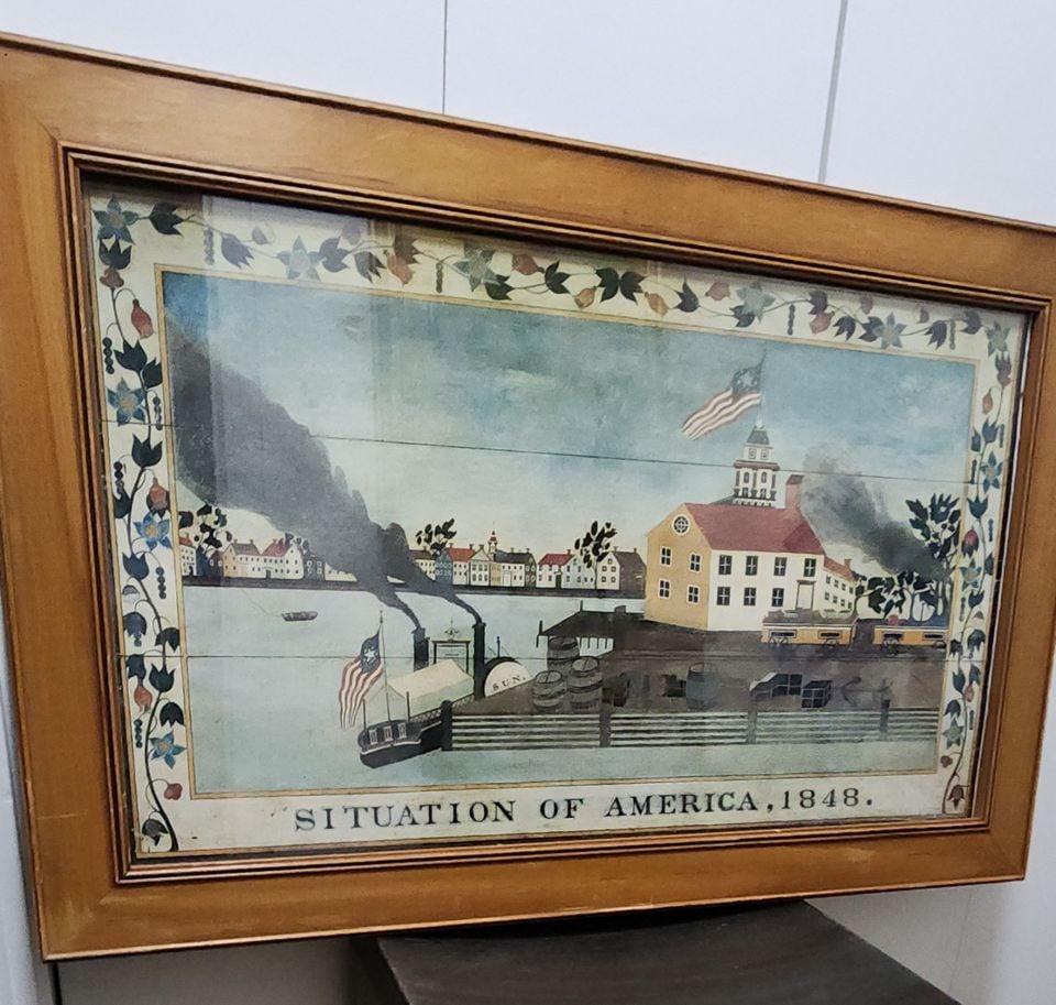 Vintage Iconic Folk Art Print of New York City, "Situation of America, 1848". 35"x 22" Under Glass. (1 of 7)