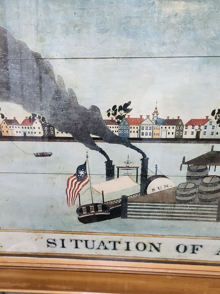 Vintage Iconic Folk Art Print of New York City, "Situation of America, 1848". 35"x 22" Under Glass. - 3