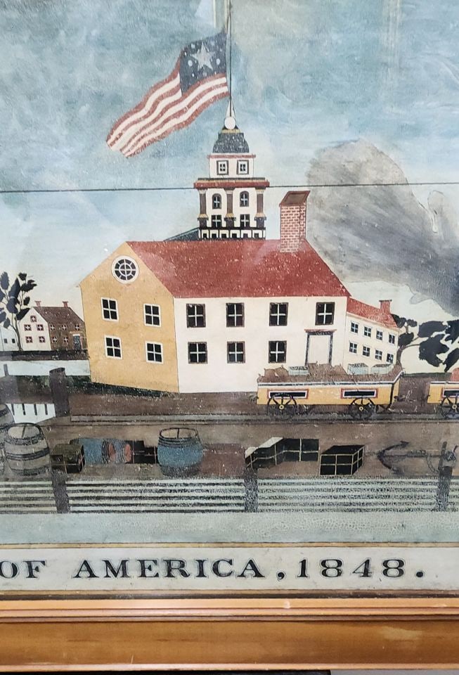 Vintage Iconic Folk Art Print of New York City, "Situation of America, 1848". 35"x 22" Under Glass. - 4