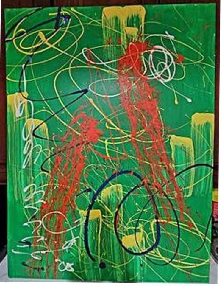 Modernist 30"x 40" Abstract Textured Oil Painting w/ Brilliant High-Energy Scribble and Splash Image: Modernist 30"x 40" Abstract Textured Oil Painting w/ Brilliant High-Energy Scribble and Splash Image Shipping: Domestic: Shipping rates are determined by destination International: Foreign shipping