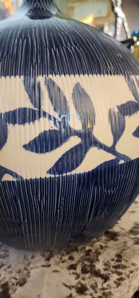 Large Fabulous Designer Hand-Painted Textured Hi-Gloss Ceramic Art Vase. 12" Diamater x 13"H - 5