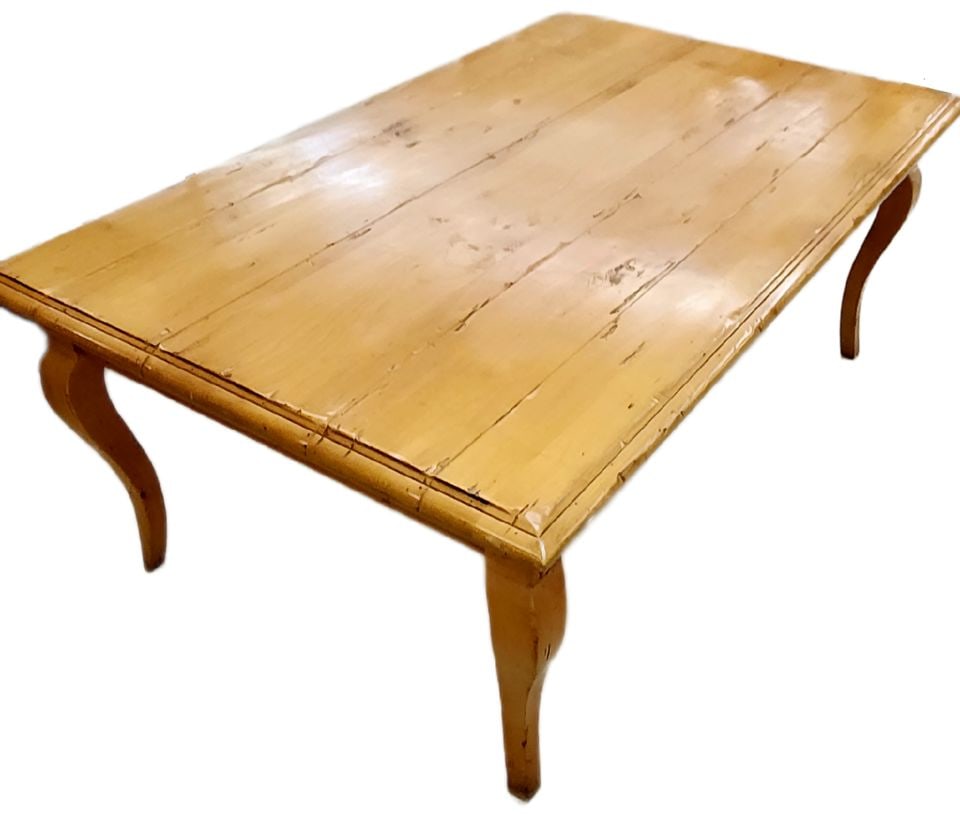 Vintage Rustic French Provincial Farmhouse Coffee Table w/ Planked Top and Cabriole Legs. 30"x 48" (1 of 8)