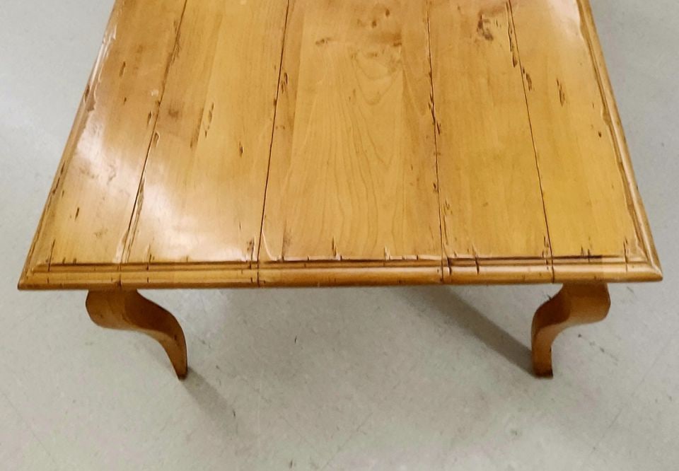 Vintage Rustic French Provincial Farmhouse Coffee Table w/ Planked Top and Cabriole Legs. 30"x 48" - 2