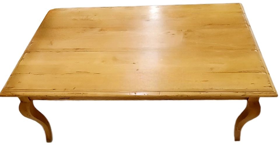 Vintage Rustic French Provincial Farmhouse Coffee Table w/ Planked Top and Cabriole Legs. 30"x 48" - 4