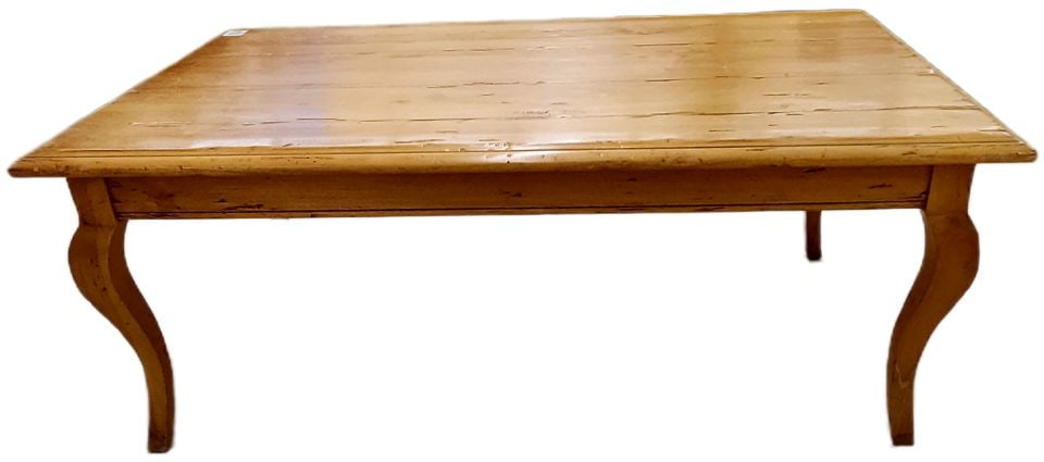 Vintage Rustic French Provincial Farmhouse Coffee Table w/ Planked Top and Cabriole Legs. 30"x 48" - 5