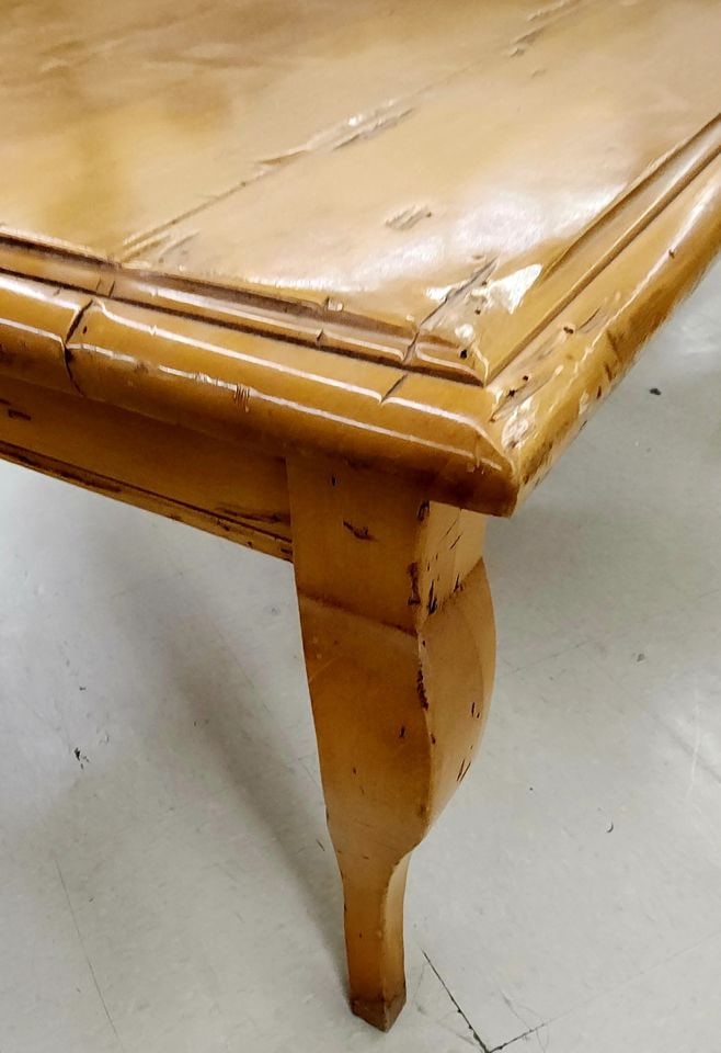 Vintage Rustic French Provincial Farmhouse Coffee Table w/ Planked Top and Cabriole Legs. 30"x 48" - 7