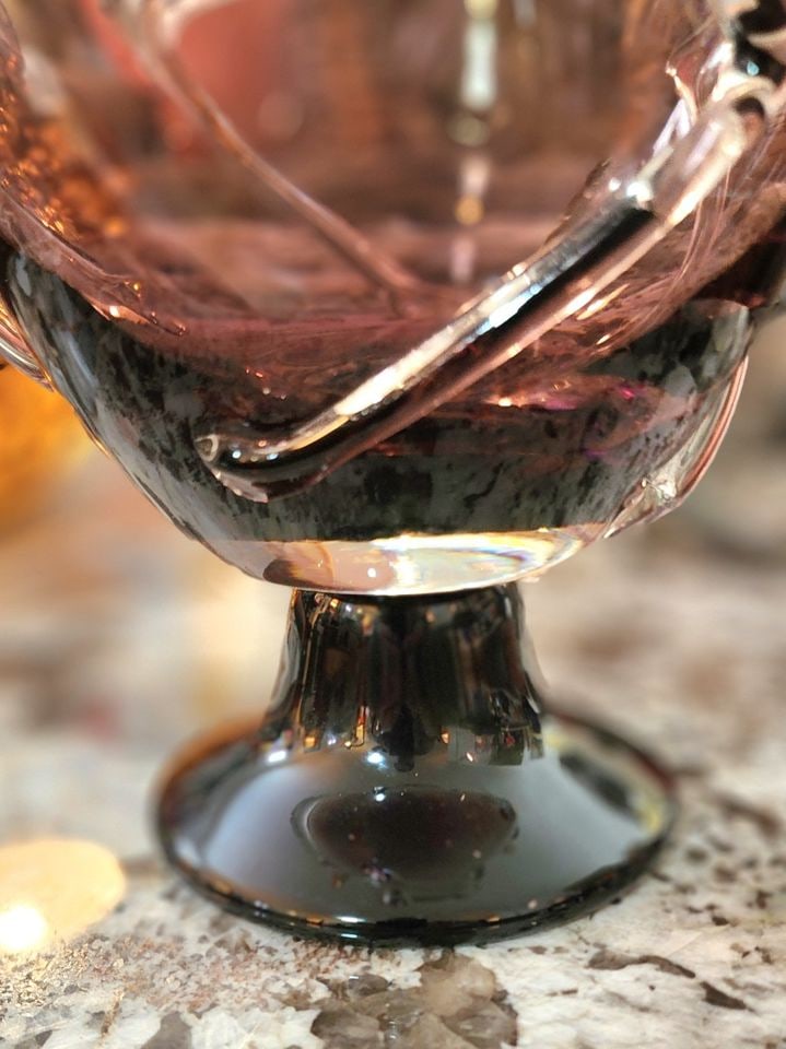 Rare Vintage Hand-Blown Deco Art Glass Ruffled Footed Vase 10D x10H" w/ Clear Glass Ribbon of Piping - 5
