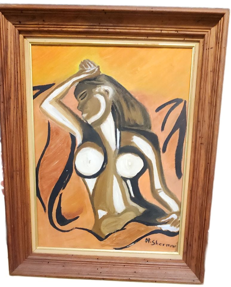 H. Sherman Vintage Mid-Century 24x30 Bold Cubist Abstract Oil Painting of Female Image. Signed.: H. Sherman Vintage Mid-Century 24x30 Bold Cubist Abstract Oil Painting of Female Image. Signed. Shipping: Domestic: Shipping rates are determined by destination International: Foreign shipping rates