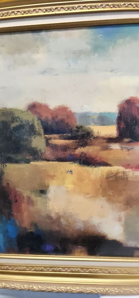 Bold 30x40 vintage impressionist landscape oil painting w/ vibrant colors & texture in guilded frame - 3
