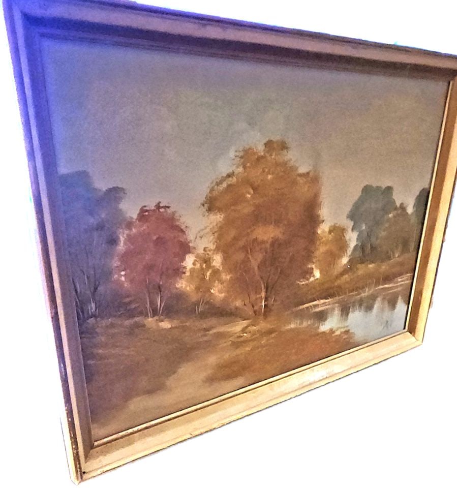 V. Dyk, Dutch 21.5 x 30" impressionist serene landscape oil painting. Signed + Certification Stamp. - 3