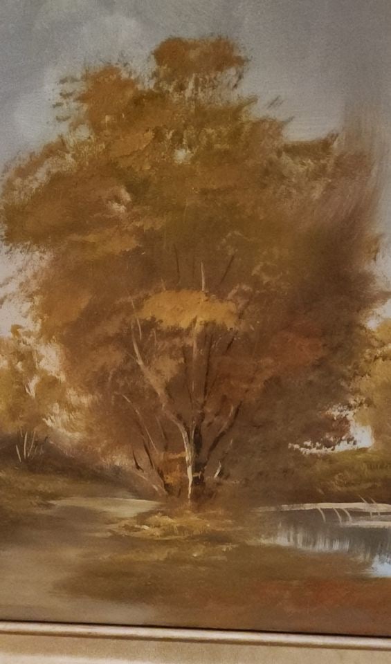 V. Dyk, Dutch 21.5 x 30" impressionist serene landscape oil painting. Signed + Certification Stamp. - 4
